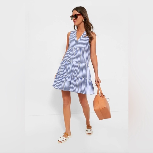 Pomander Place Kenzo Blue and White Striped Poplin Dress Size XL - Picture 5 of 12